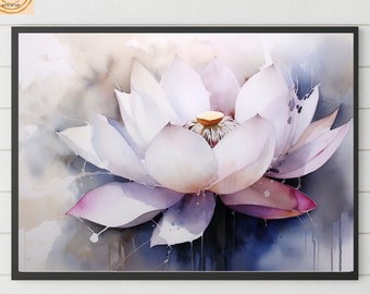 White Zen Lotus Flower Art Print: Botanical Japanese Wall Art (Digital Download)