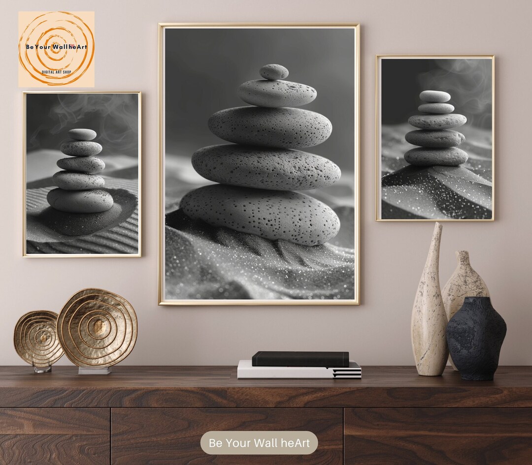 Set of 3 Zen Black White Balancing Stones | Zen Printable Wall Art ...