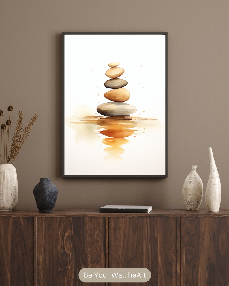 Stacked Stones Watercolor Print: Zen Meditation Art (Digital Download) image 6