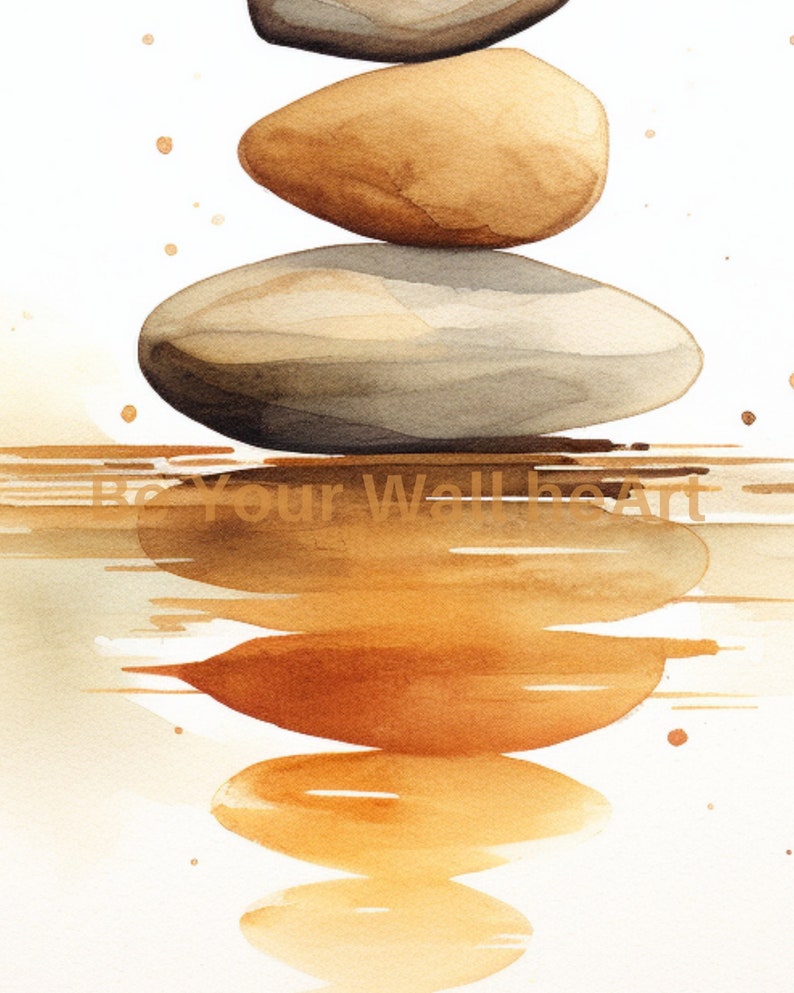 Stacked Stones Watercolor Print: Zen Meditation Art (Digital Download) image 2