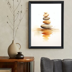 Stacked Stones Watercolor Print: Zen Meditation Art (Digital Download) image 4