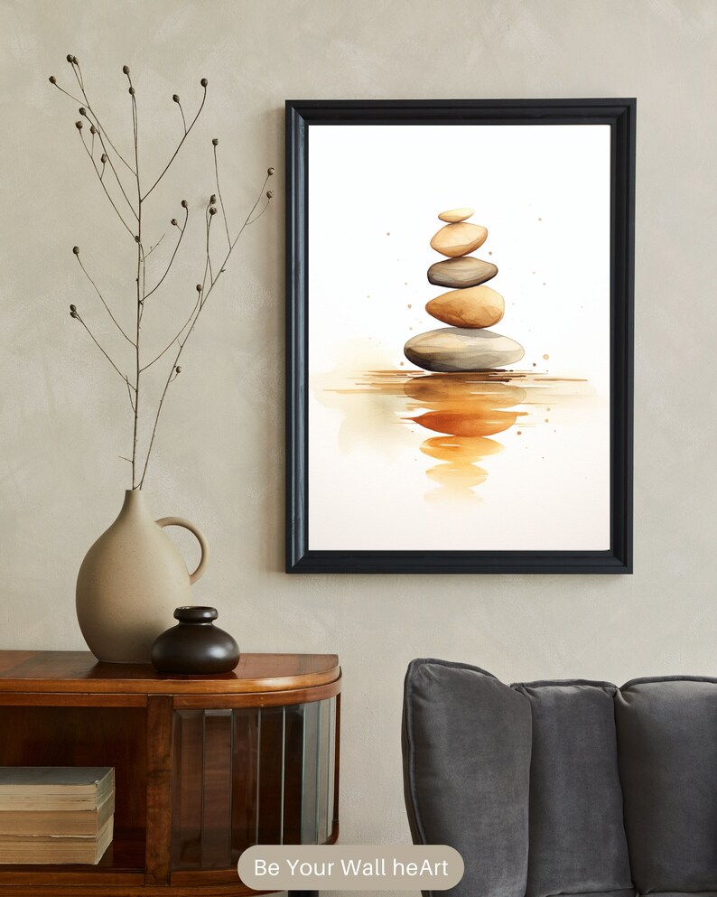 Stacked Stones Watercolor Print: Zen Meditation Art (Digital Download) image 4