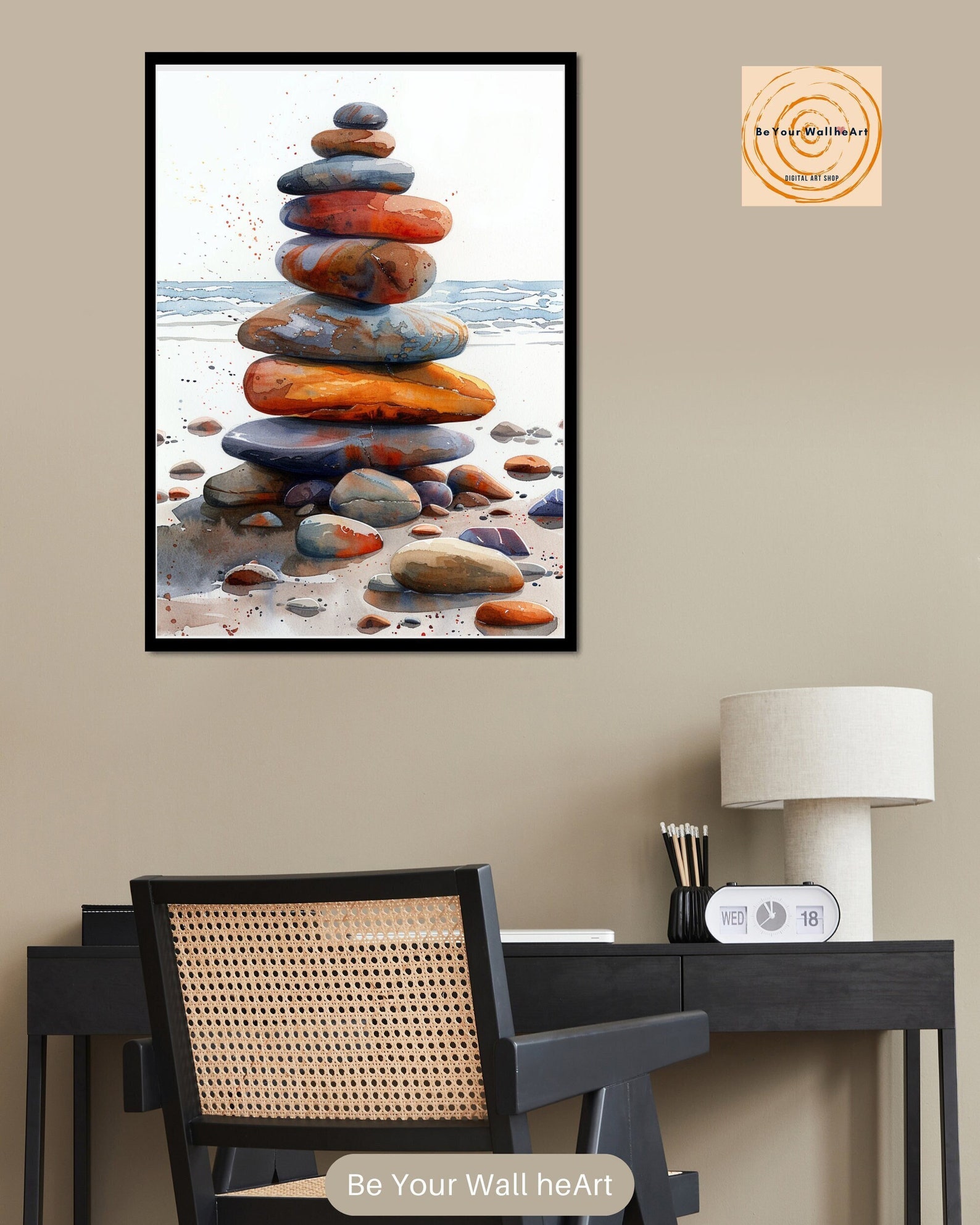 Zen Sand Stones Watercolor Art Print: Meditation Poster (digital ...