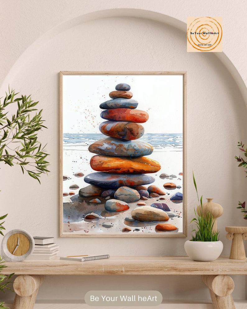 Zen Sand Stones Watercolor Art Print: Meditation Poster (digital ...