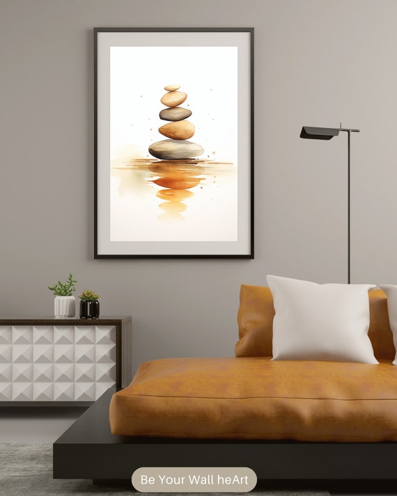 Stacked Stones Watercolor Print: Zen Meditation Art (Digital Download)