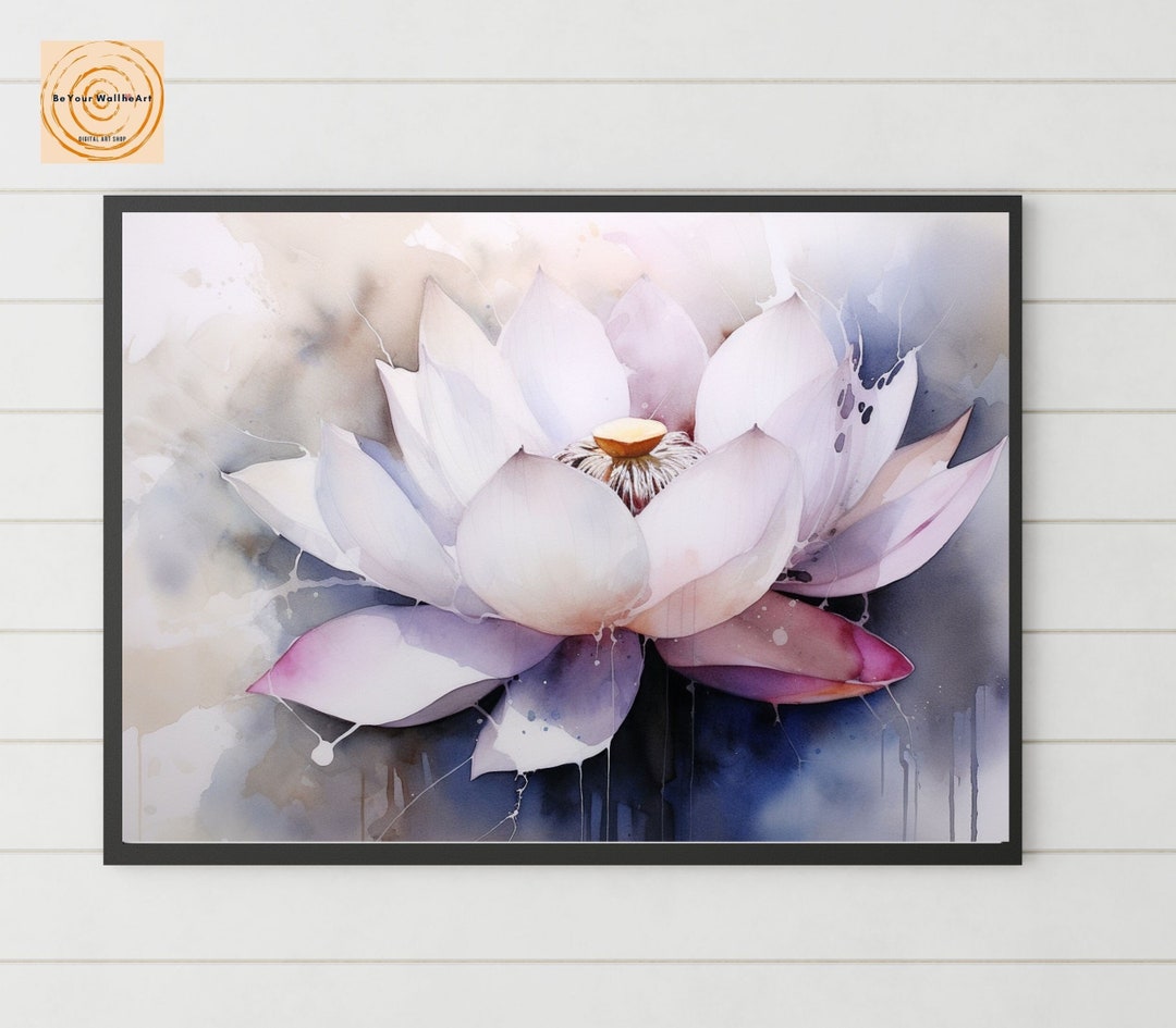 White Zen Lotus Flower Art Print: Botanical Japanese Wall Art (digital ...