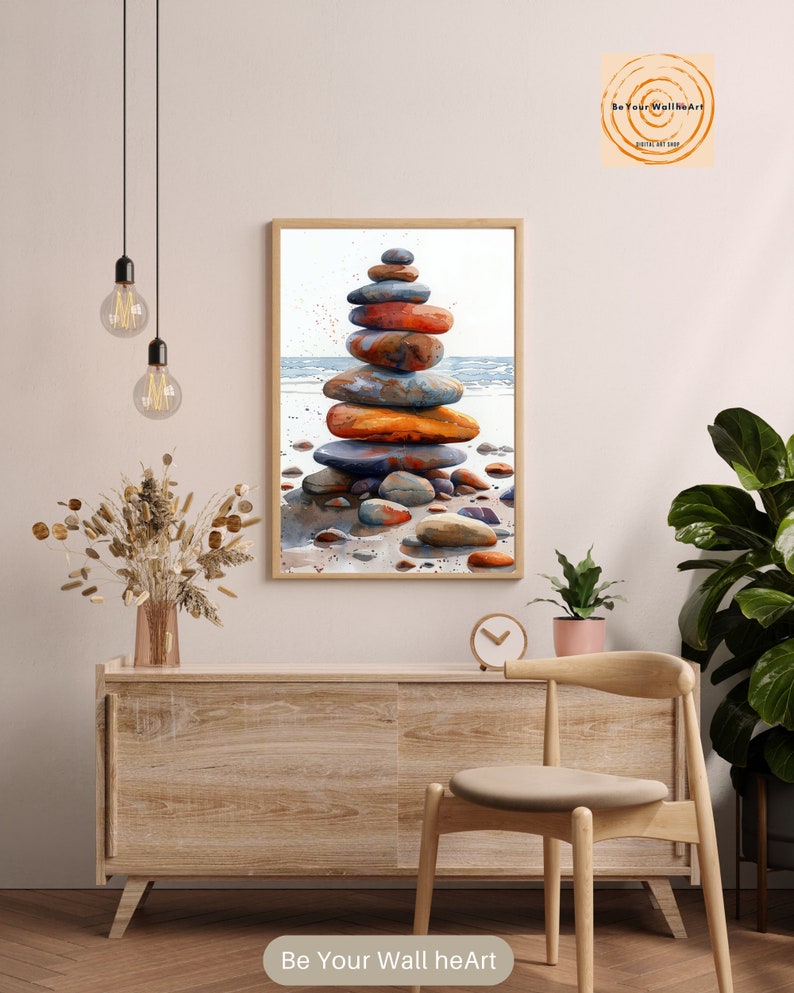 Zen Sand Stones Watercolor Art Print: Meditation Poster (digital ...