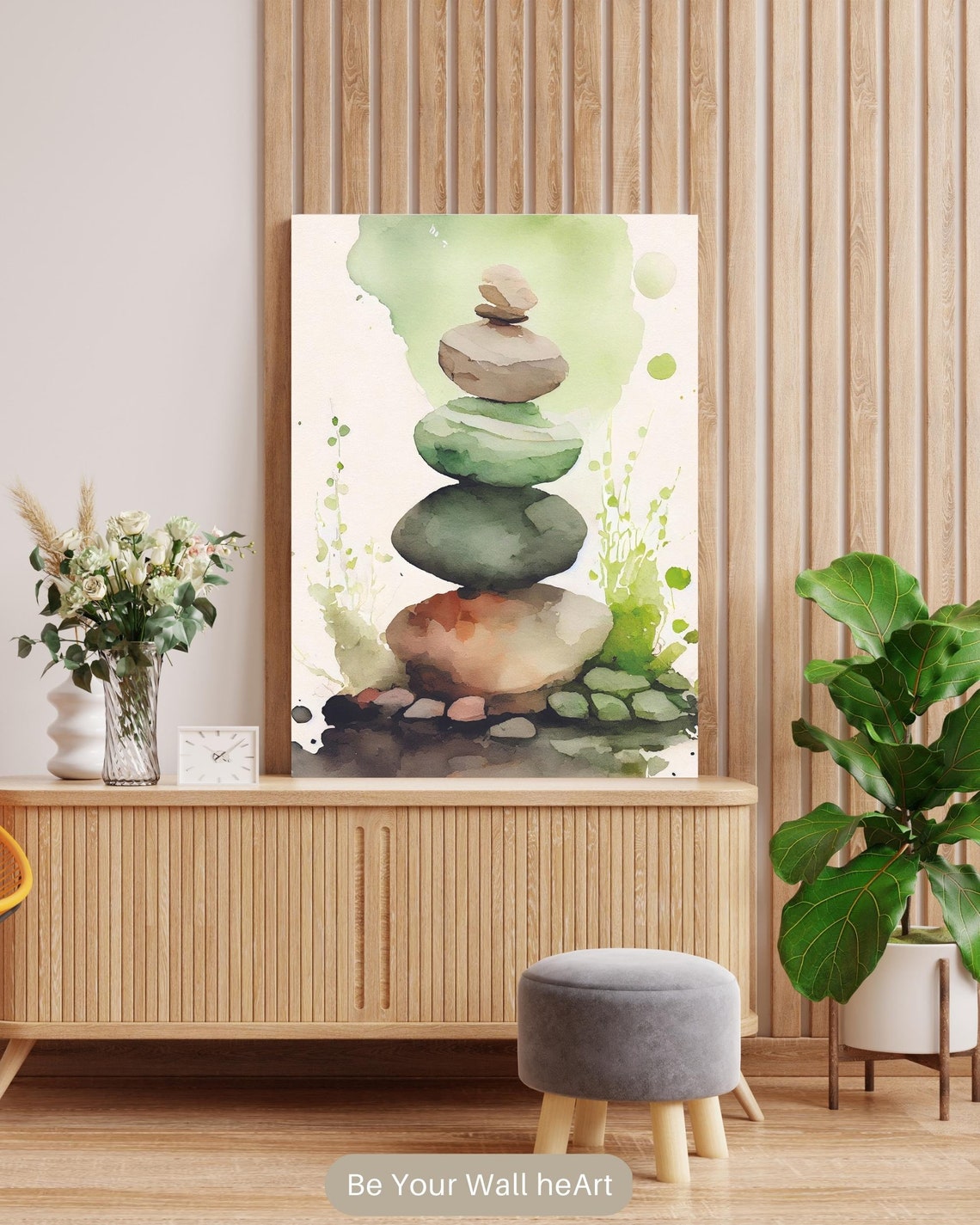Zen Printable Wall Art,zen Stones,digital Download,wall Decor,watercolor Zen Art,inspirational ...
