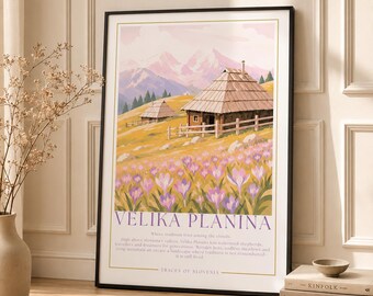 Lámina de Velika Planina, Eslovenia, póster de viaje alpino, cuadro de montaña con o sin marco.