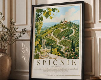 Lámina artística de Spicnik Eslovenia, póster de viñedo Heart Road, arte de pared enmarcado o sin enmarcar.
