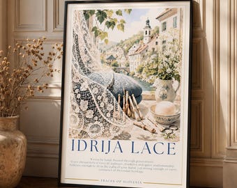 Lámina artística de encaje de Idrija, Eslovenia, arte para pared, póster de la herencia eslovena, decoración elegante y neutra para el hogar.