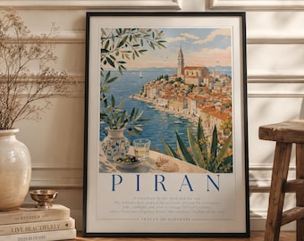 Lámina artística de Piran, Eslovenia, póster de viaje de la costa adriática, arte para pared, decoración mediterránea para el hogar.