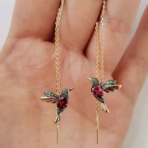 Kolibrie oorbellen | Dames sieraden Crystal Bird Long Tassel Hummingbird Drop Oorbellen