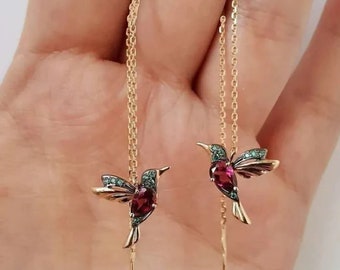 Kolibri Ohrringe | Frauen Schmuck Kristall Vogel lange Quaste Kolibri Tropfen Ohrringe