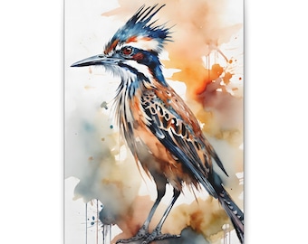 Mojave Muse Roadrunner Acquerello - Mojave Sonoran Southwest Western Painting Canvas Wall Art Chaparral Bird El Corre