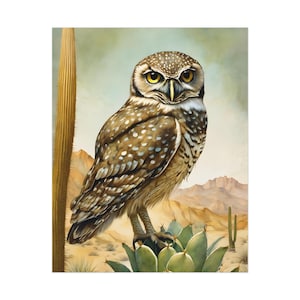 Burrowing Owl Poster Print Watercolor Mojave Sonoran Hoot Southwest Cactus Agave Yucca Western Painting Art Canvas Wall Picture
