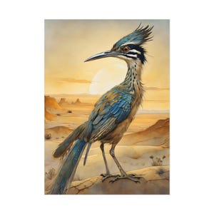 Regal Desert Roadrunner Poster Print - Watercolor Mojave Sonoran Southwest Western Painting Canvas Wall Picture
