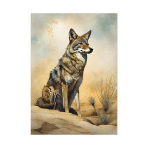 Desert Sentinel: Coyote Poster Print Watercolor Mojave Sonoran Wolf Southwest Western Painting Art Canvas Wall Picture