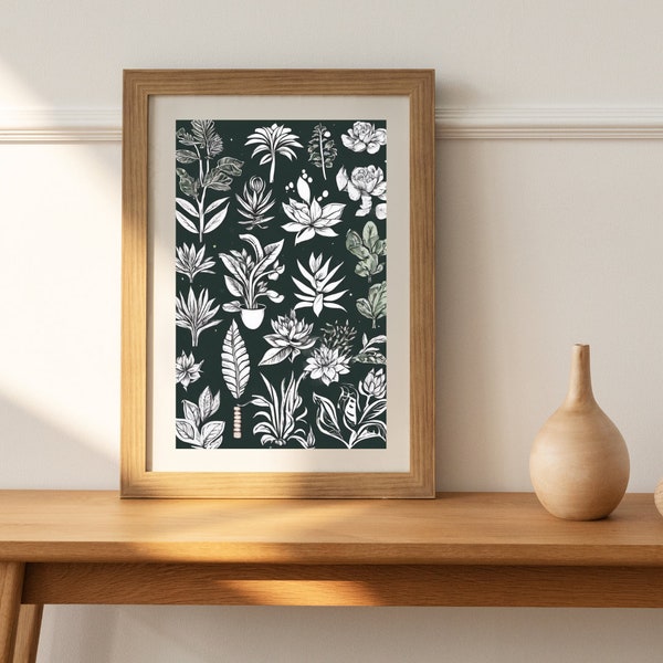 Boho Botanical Sketch Feminine Plant Illustrations Whimsical Foliage Houseplant Art Ethereal Dreamy Plant Doodles Digital Print Wall Art