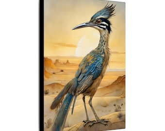 Roadrunner Matte Canvas Watercolor Print - Desert Bird, Nature Art Print, Wildlife Home Decor