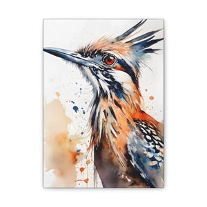 Majestic Desert Roadrunner Watercolor Mojave Sonoran Southwest Western Painting Canvas Wall Art Chaparral Bird El Corre Camino Paisano