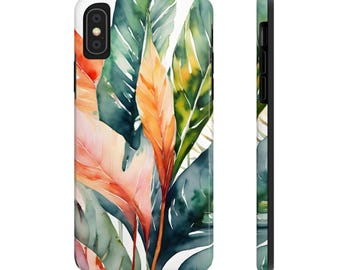 Hippie Boho Leaves Phone Case, Botanical Plants Tough Phone Cover, Nature Lover Gift, Tropical iPhone Galaxy Phone Protector