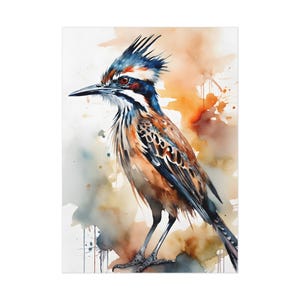 Whispers on the Wind: Mojave Muse Roadrunner Watercolor Poster Print - Desert Sonoran Southwest Western Painting Canvas Wall Picture Corre