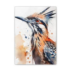 Majestic Desert Roadrunner Watercolor Mojave Sonoran Southwest Western Painting Canvas Wall Art Chaparral Bird El Corre Camino Paisano