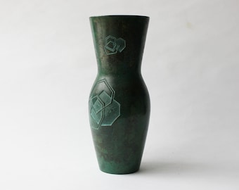 Katsumine Copperware Vase, Bronze, Contemporary Design, Green, Engraved, Metal, 21/8.5cm