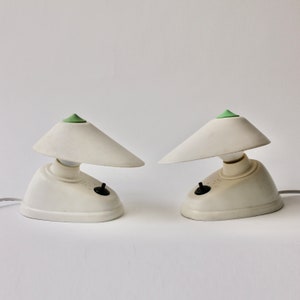 Bauhaus Table Lamps, Bakelite, Vintage, Czech, Pair, 1930&#39;s,, White, Green, Made by ESC, Model 11641, 11/14/19cm