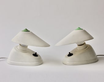 Bauhaus Table Lamps, Bakelite, Vintage, Czech, Pair, 1930&#39;s,, White, Green, Made by ESC, Model 11641, 11/14/19cm