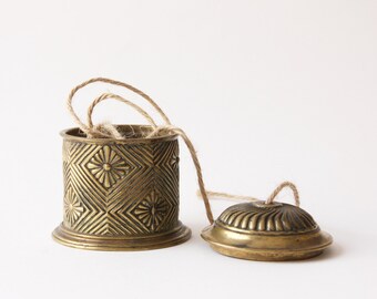 Decorative String Box, Victorian, Brass, Antique Box, Geometric Pattern, 8/8cm