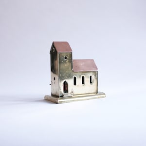 Vintage Music Box, Trench Art, Brass, Copper, House, Naive, 5.5/11/10.5cm