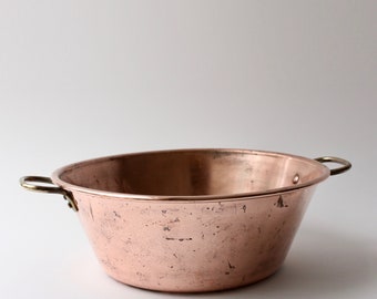 Antike Kupfer Marmelade Pfanne mit gerolltem Deckel, Gelee Pfanne, Messinggriffe, Vintage, 36/13 cm
