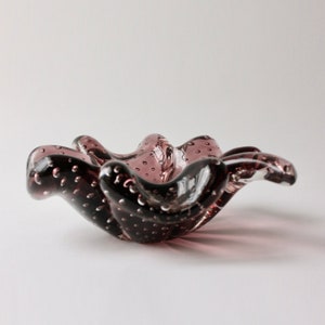 1960&#39;s Four Leaf Clover Murano Chunky Purple Bubble Glass Bowl, Vintage, 20/17/7cm