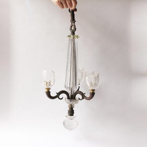 Art Deco, Bronze Chandelier, 3 Arm Chandelier,  Vintage, Chandelier, Crystal, 52/23cm
