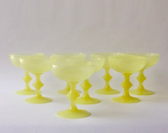 Portieux Vallerysthal Set of 8 Champagne Glasses, Canary Yellow Opaline, Vintage, Made in France, Uranium, Rare, 11cm
