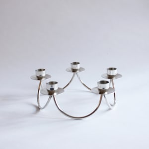 Candelabro Berg, candelabro plateado, vintage, 5 brazos, Selandia, diseño danés, mediados de siglo, Markersmark, 21/7,5 cm