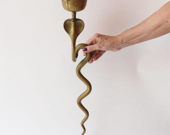 Brass Cobra Wall Sconce, Large Candlestick Holder, Snake, Anglo Indian, 55/10/14cm