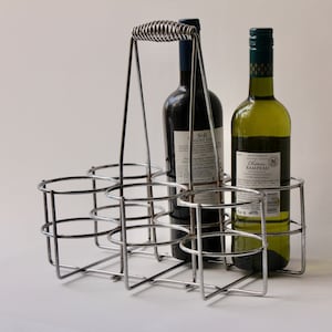 Vintage Bottle Holder, Milk Crate, Wine Carrier, Chrome, 6 Bottles, mid century