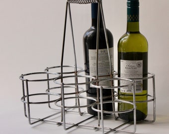 Vintage Bottle Holder, Milk Crate, Wine Carrier, Chrome, 6 Bottles, mid century