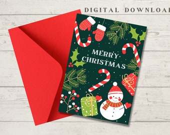 Frohe Weihnachten Karte | Weihnachtskarte | Weihnachtskarte | Lustige Weihnachtskarte | Schneemann Karte | Druckbare Karte