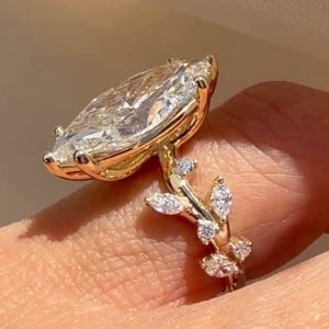 Floral Marquise Cut Moissanite Engagement Ring Vintage 14K Gold Moissanite Diamond Wedding Ring Nature Inspire Ring Promise Ring For Women