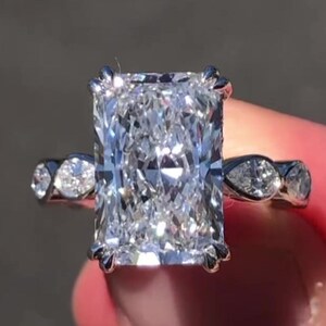 Radiant Cut Moissanite Engagement Ring Radiant Cut Engagement Ring Radiant Cut Solitaire Ring 4 CT Hidden Halo Radiant Cut Promise Ring