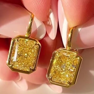 Canary Yellow Moissanite Earring 3+3 Ct Radiant Cut Drop Earring Radiant Cut Yellow Moissanite Stud Earring 10k Yellow Gold Diamond Earrings