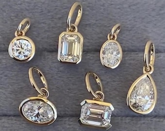 2CT Pear Bezel Necklace, East West Oval Bezel Set Pendant, Solitaire Round Moissanite Pendant, Emerald Bezel Set Solitaire Pendant Necklace.