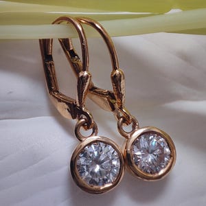 Dangle Drop Earrings Bridesmaid Earrings 14K Gold Round Solitaire Earrings Wedding Earrings Round Cut Moissanite Earrings Anniversary Gifts