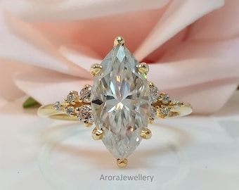 12x6mm Marquise Cut Solitaire Lab Diamond Engagement Ring Gorgeous Solitaire Moissanite 14K Gold Ring Marquise Moissanite Ring