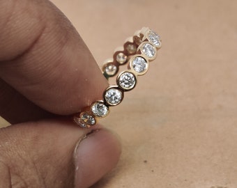 Gift For Her Bezel Set Round Cut 2MM Lab Diamond Full Eternity Band Solid 925 Silver Band For Her Round Cut