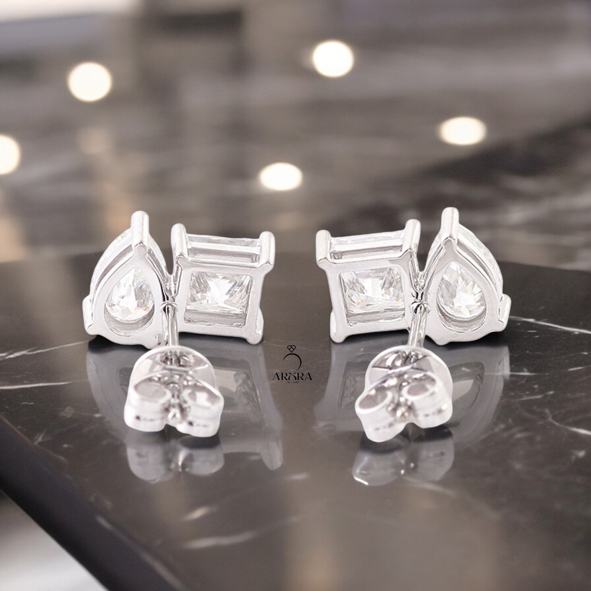 Toi Et Moi Earrings Pear Cut and Princess Cut Moissanite